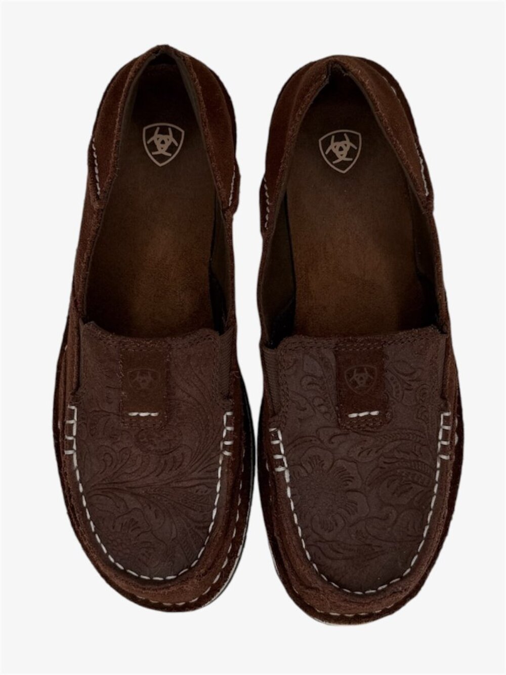ARIAT Cruiser Suede Slip On Western Floral Embossed Shoes - Brown - Size 7.5B